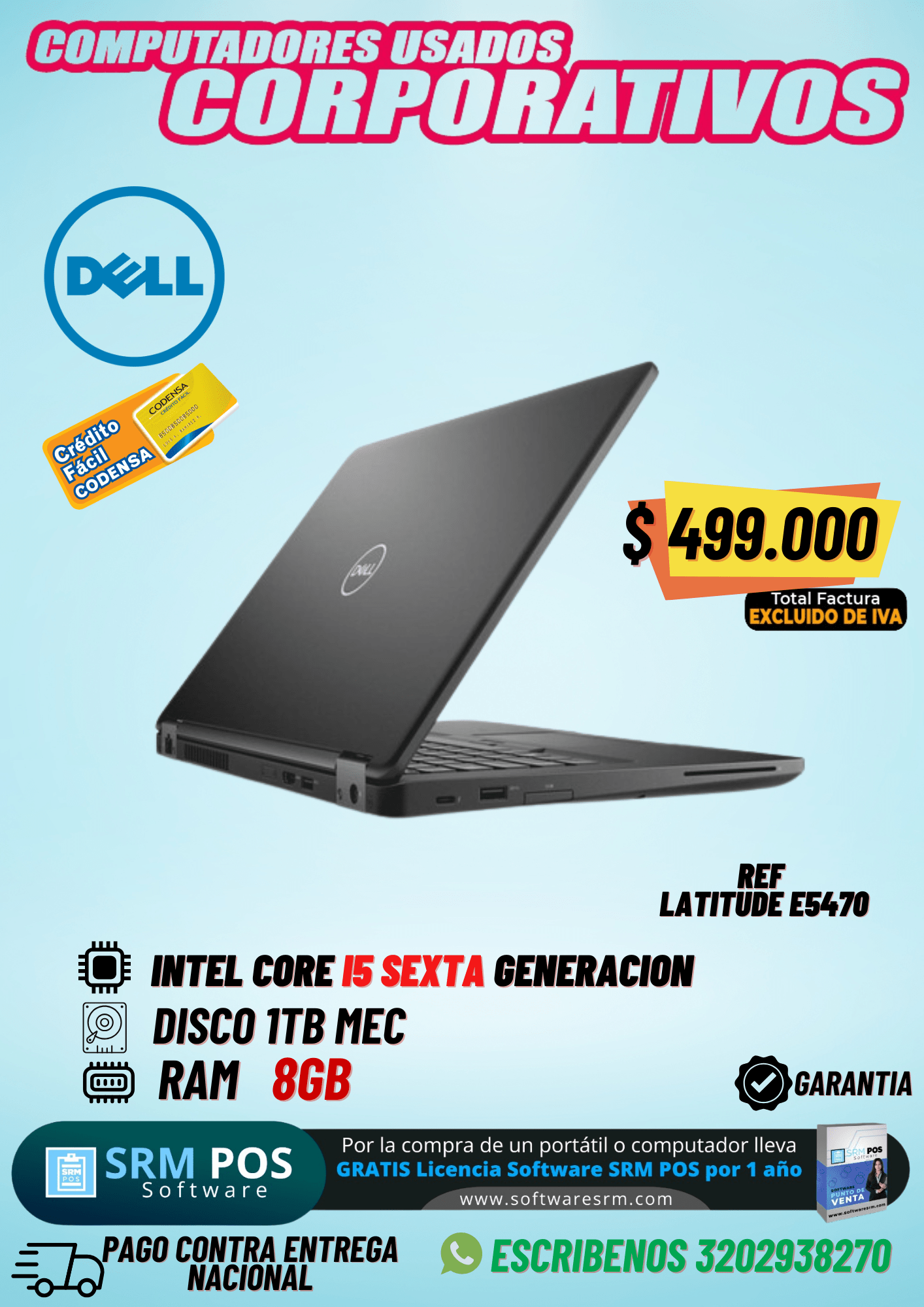 Dell Latitude E5470 Usado | Core i5 6ª Gen, 8GB RAM, 1TB HDD | IVA incluido